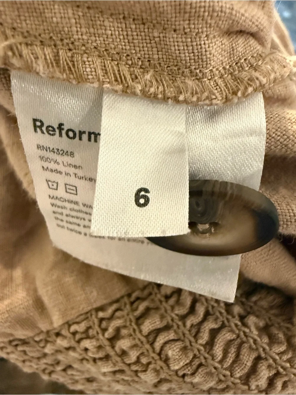 Reformation Beige Button-Front Linen-Blend Jumpsuit